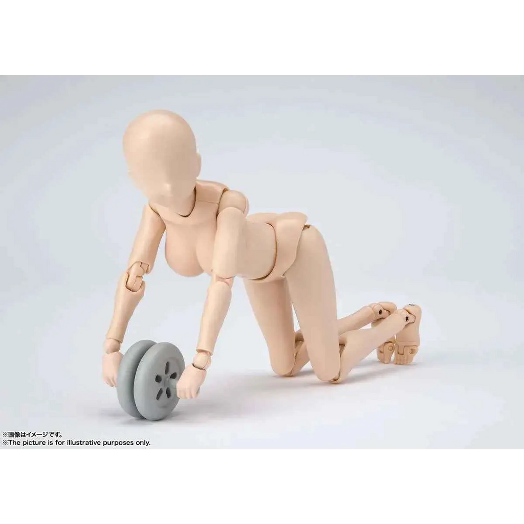 Beige BODY CHAN Kentaro Yabuki Orange DX-set figurin i knäböjd pose med grå rulle