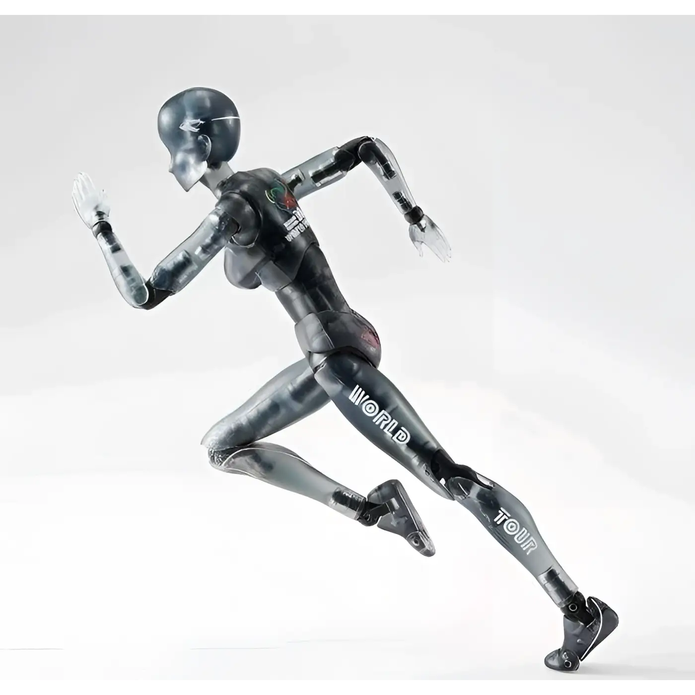 Transparent svart och grå Body Chan Världsturné löparfigur