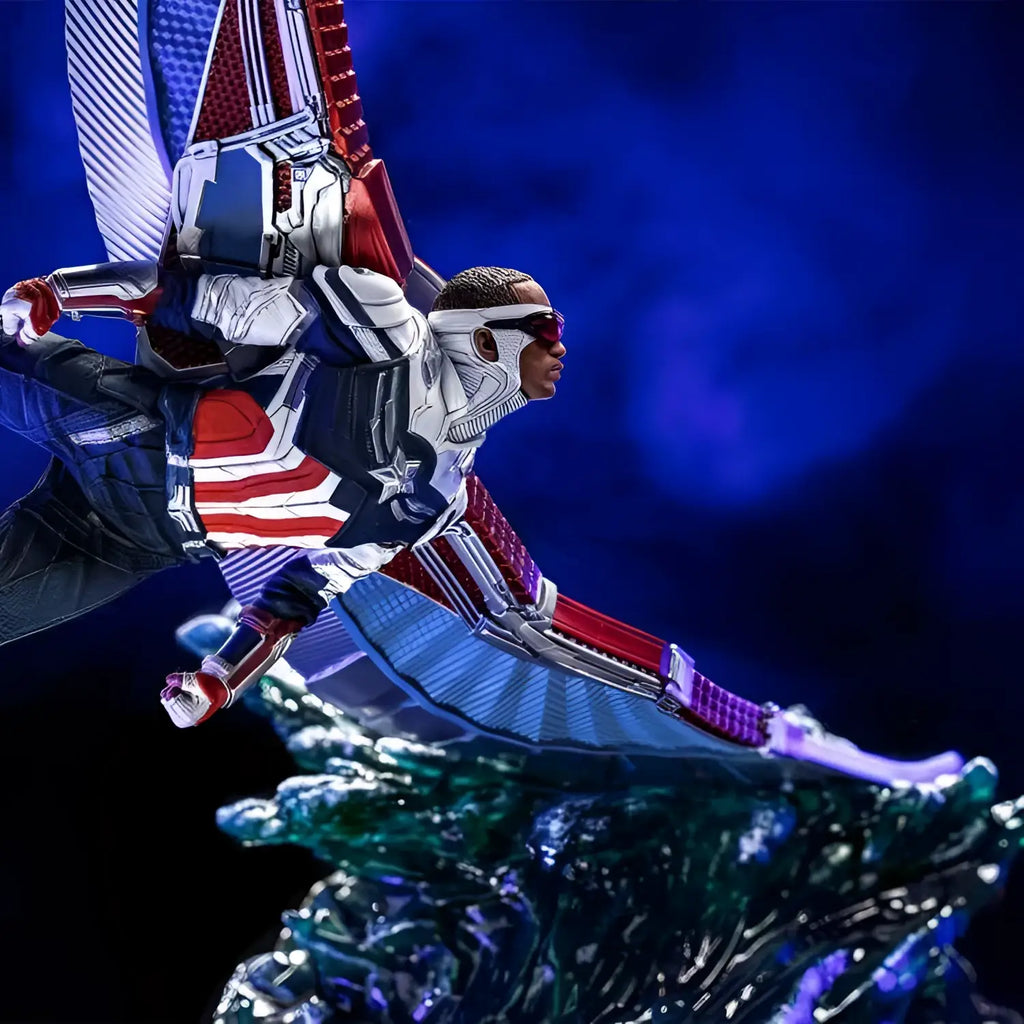 Detaljerad samlarstaty av Captain America i Sam Wilson DLX 1/10 med vingdräkt