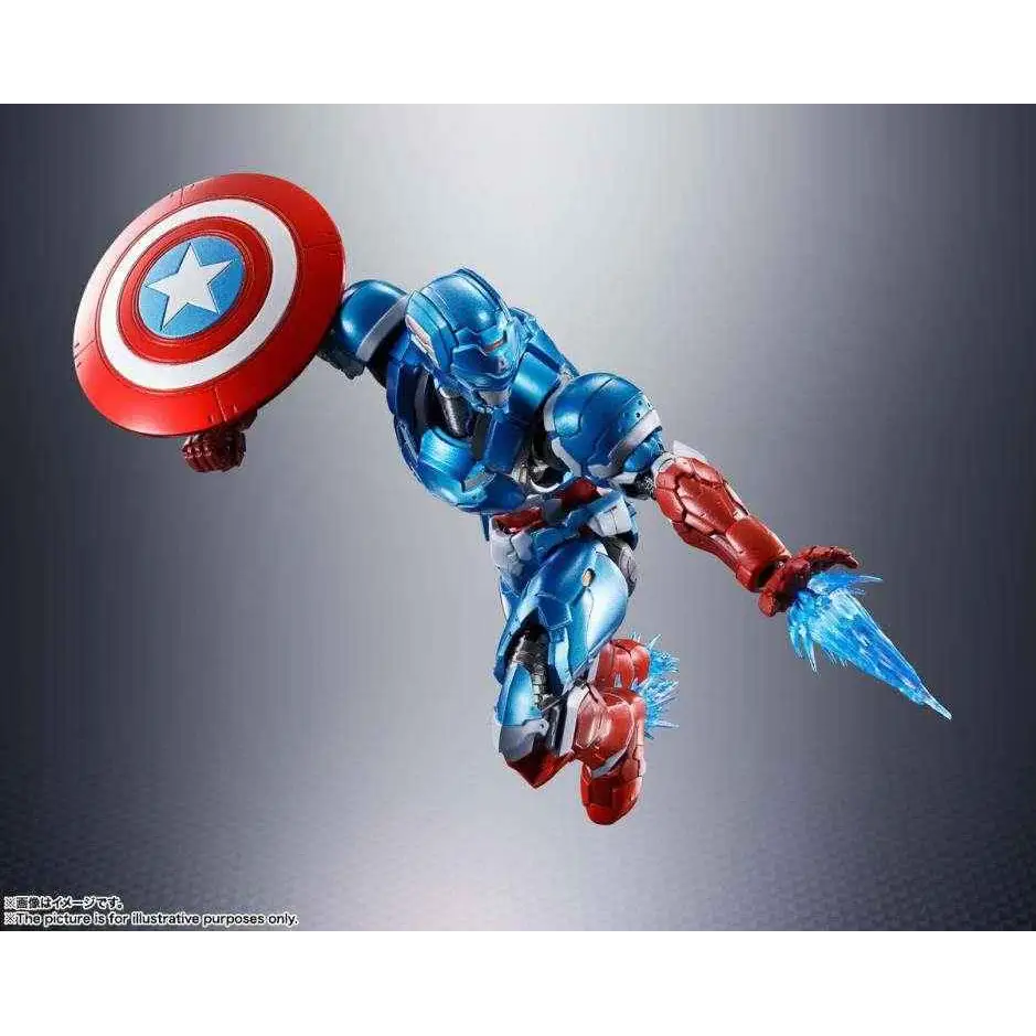 Blå och röd rustad Captain America S.H.Figuarts-figur med sköld