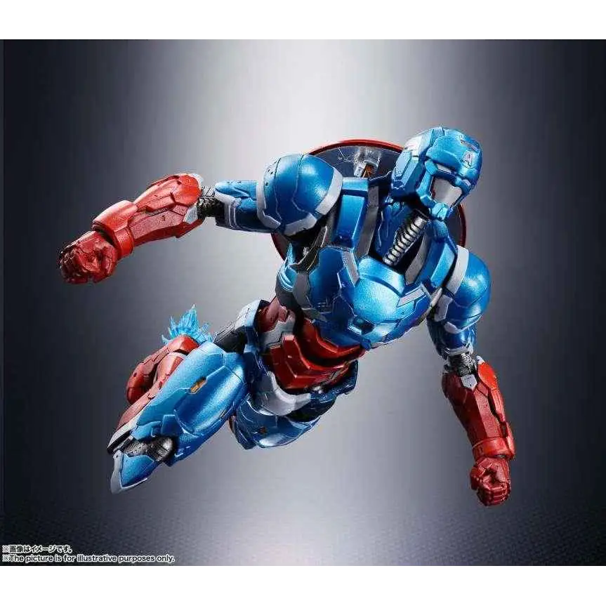 Blå och röd rustad Captain America S.H.Figuarts-figur med metallfinish och sköld