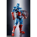 Blå och röd rustad Captain America S.H.Figuarts-figur med transparent sköld