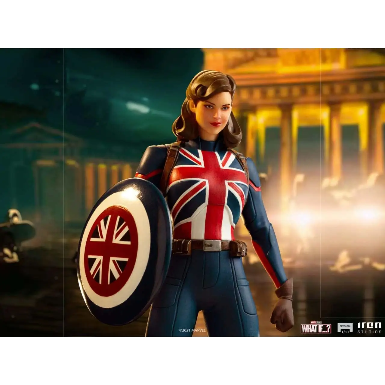 Kapten Carter-statyett i Union Jack-kostym med sköld från What If...?