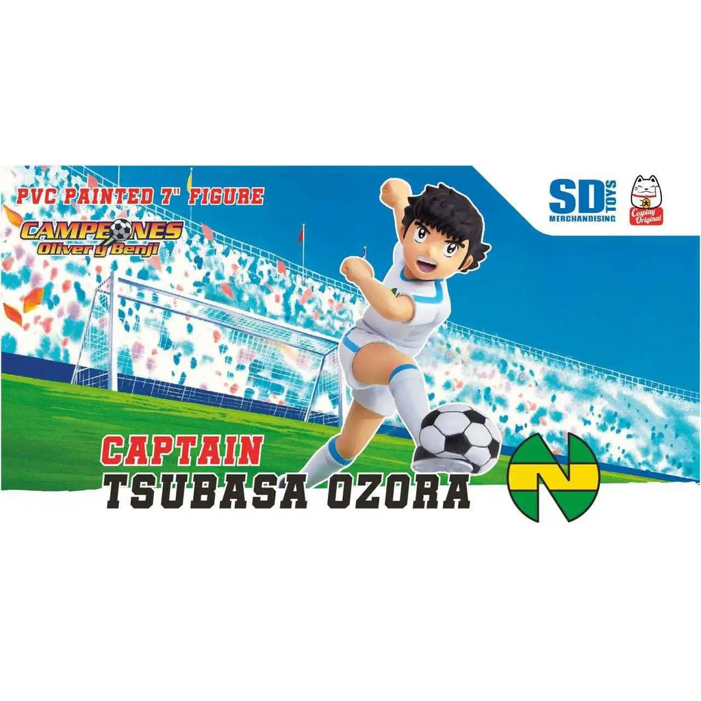 Captain Tsubasa Oliver PVC-figur, 7 tum, vit-blå uniform, mitt i spark med boll