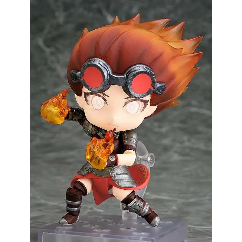 Orange flame-haired Chandra Nalaar i steampunk-goggles och rustning med eldiga händer, Nendoroid Magic: The Gathering