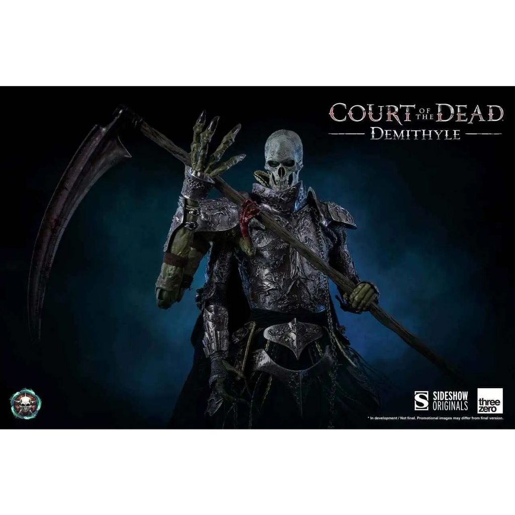 Skelettkrigare i utsmyckad mörk metallrustning med lie, Court of the Dead Demithyle 1/6-figur