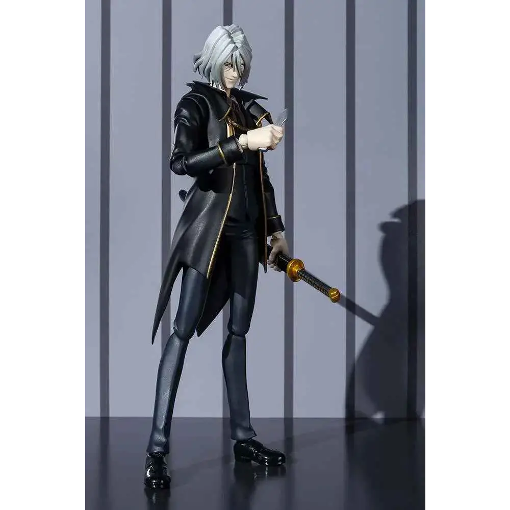 Svart och guld S.H.Figuarts Cowboy Bebop Vicious-figur med silverhår och svärd