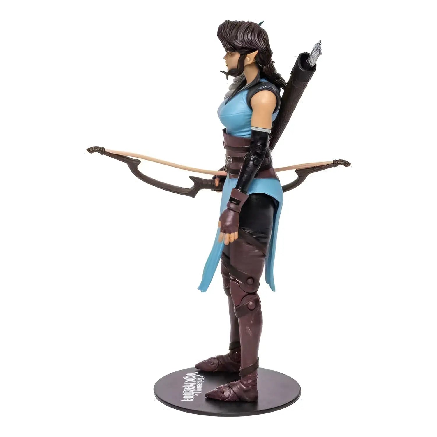 Blå och brun fantasybågskytt Vexahlia-figur från Critical Role Vox Machina med detaljerad rustning och pilbåge över axeln