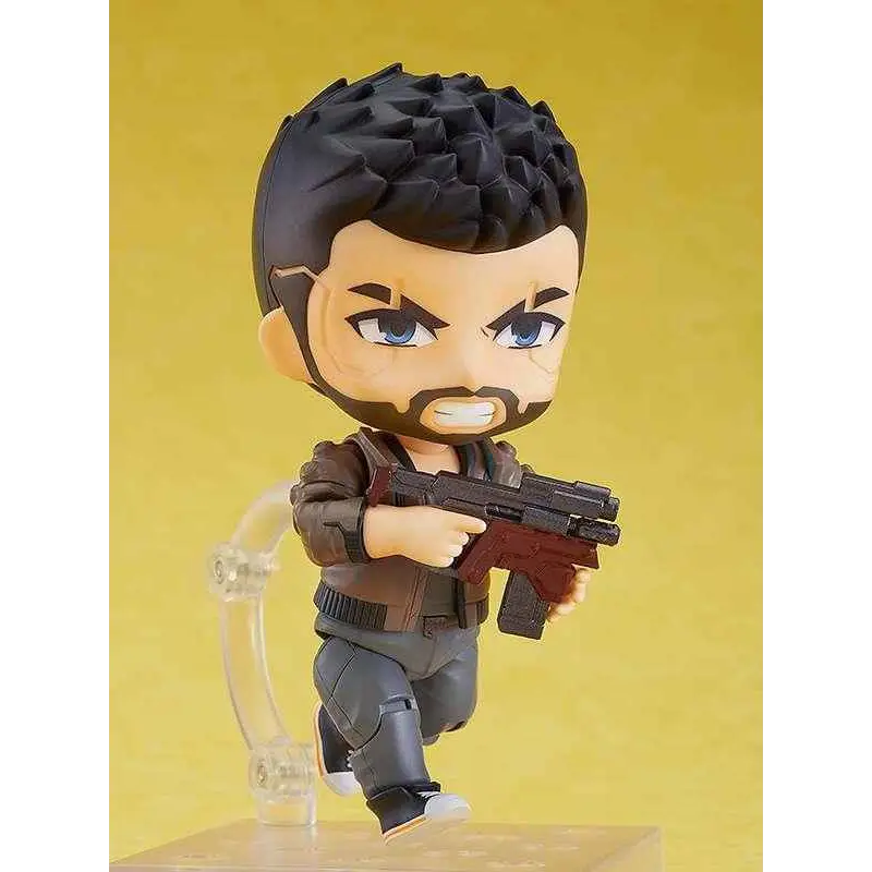 Chibi Nendoroid V från Cyberpunk 2077 med svart hår och pistol