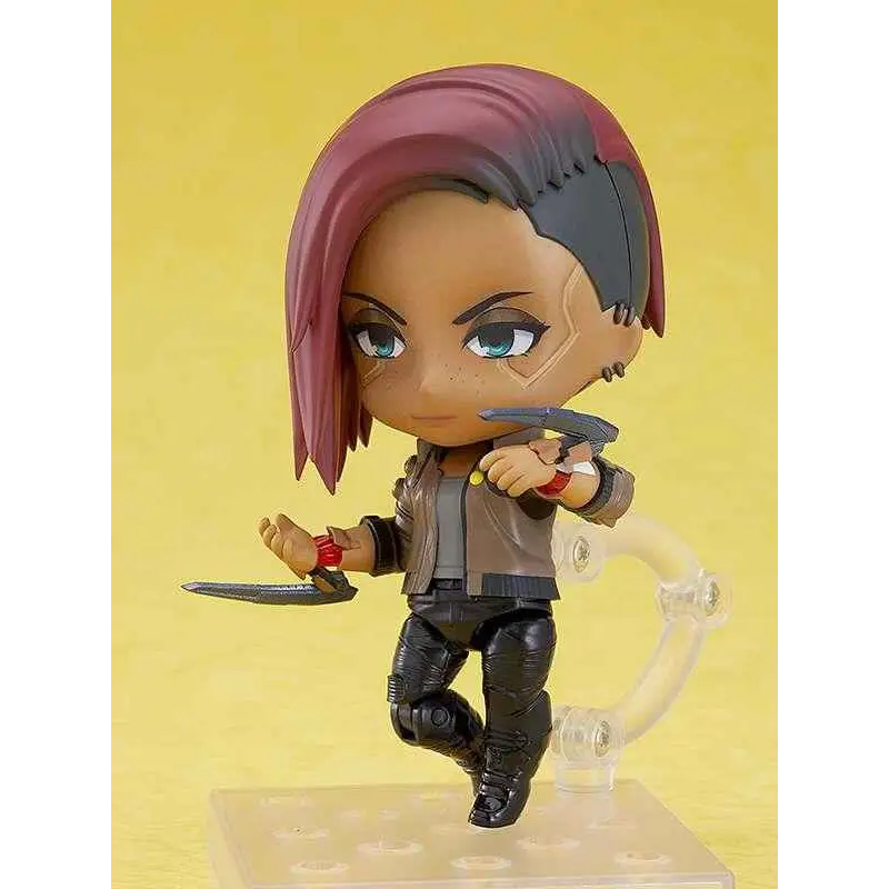 Chibi Cyberpunk 2077 V kvinnlig Nendoroid-figur med lila-svart hår och knivar