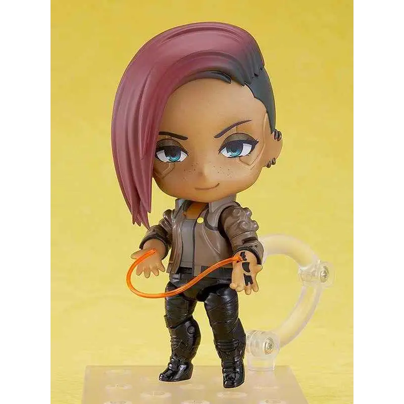 Chibi Cyberpunk 2077 V Female Nendoroid-figur med lila-svart hår och orange rep