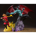 Teal-skinned vingad demon med röda vingar på lila kristallbas bredvid rödklädd figur i Cyborg 009 vs Devilman Zero Figuarts