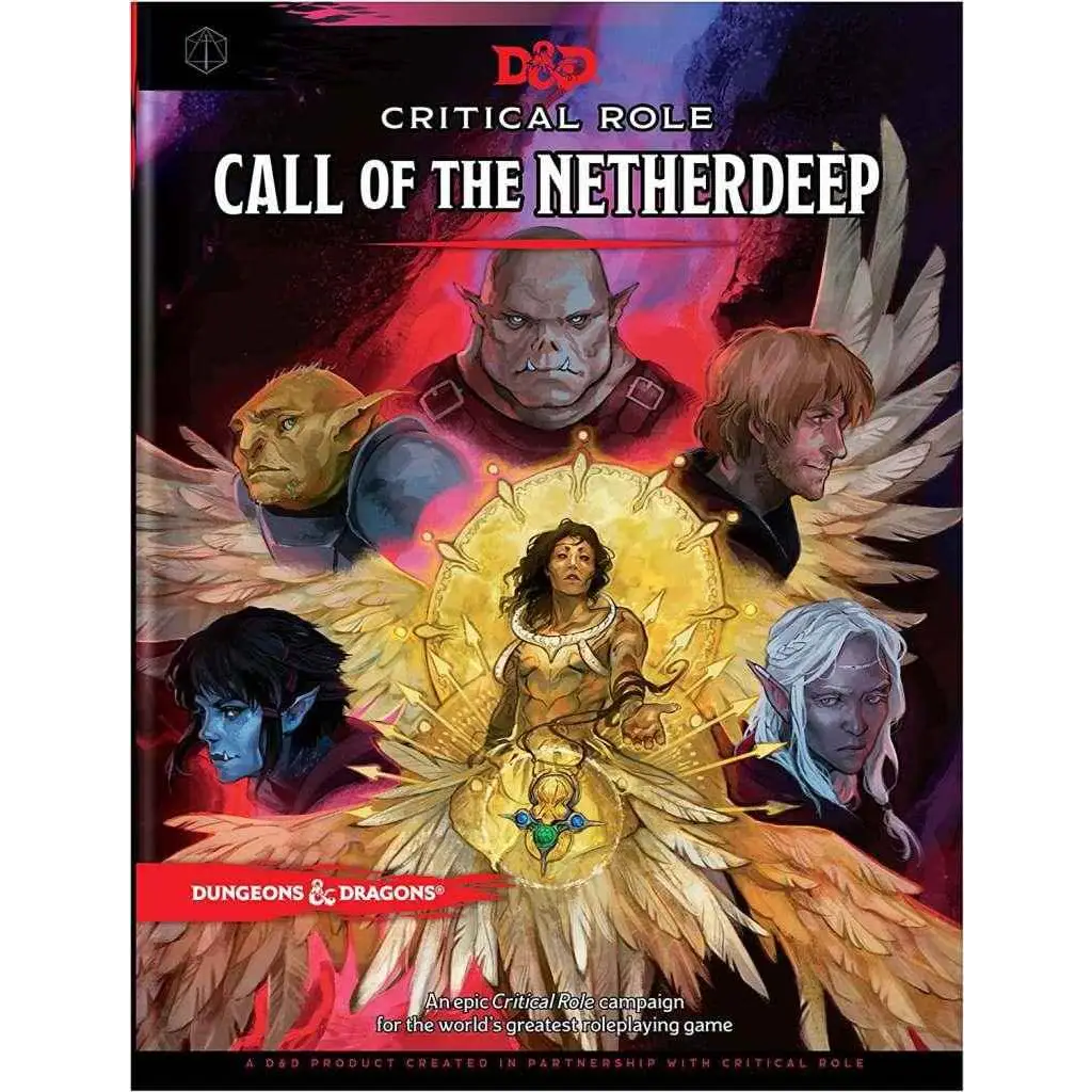 Omslag för D&D Critical Role Call of the Netherdeep med sex fantasykaraktärer