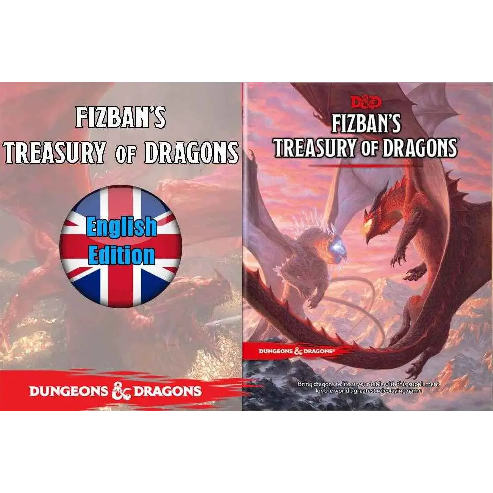 Fizbans skattkammare med drakar, engelsk utgåva med levande drakillustrationer