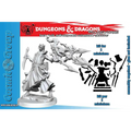 Ommålad grå plast D&D Frameworks miniatyrkit med kvinnlig drakfödd trollkarl i flödande kläder och utsmyckat vapen