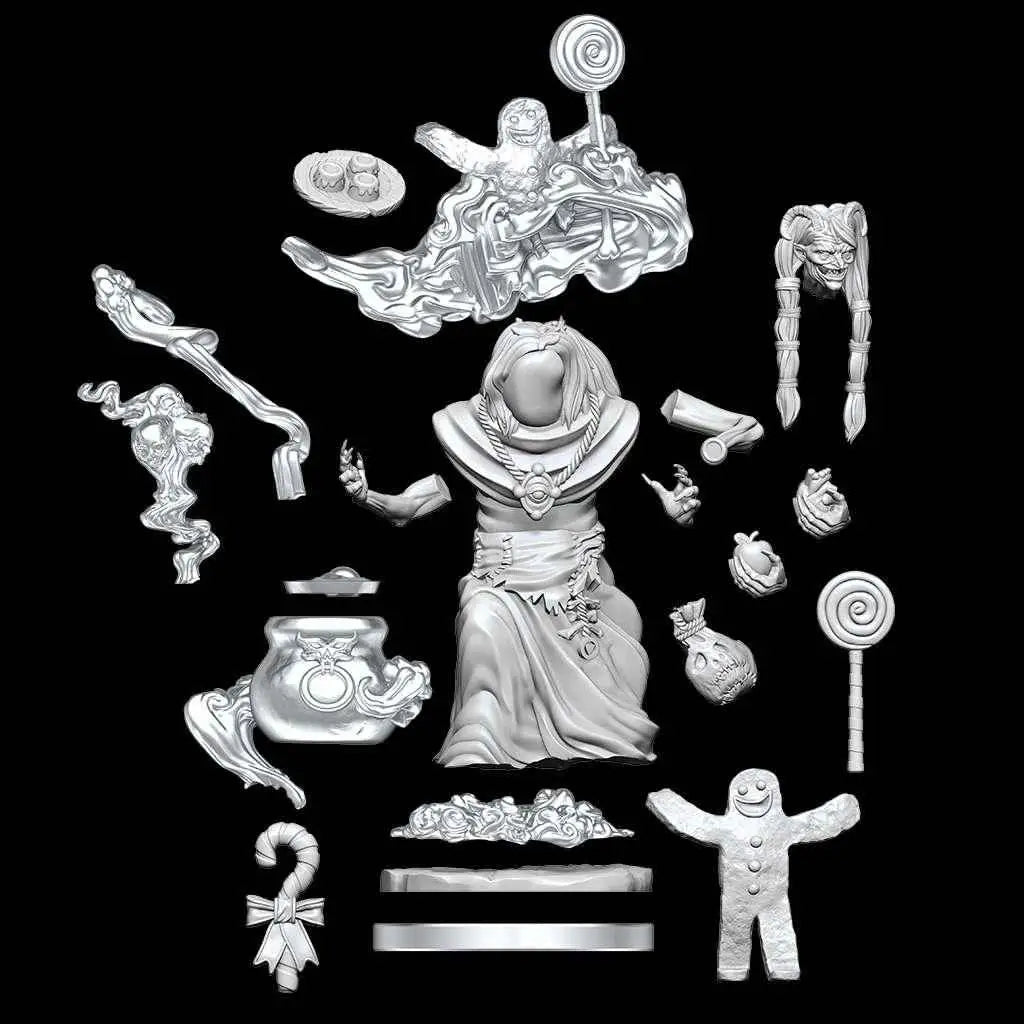 Silver Night Hag sittande i D&D Frameworks-set med godisfigurer