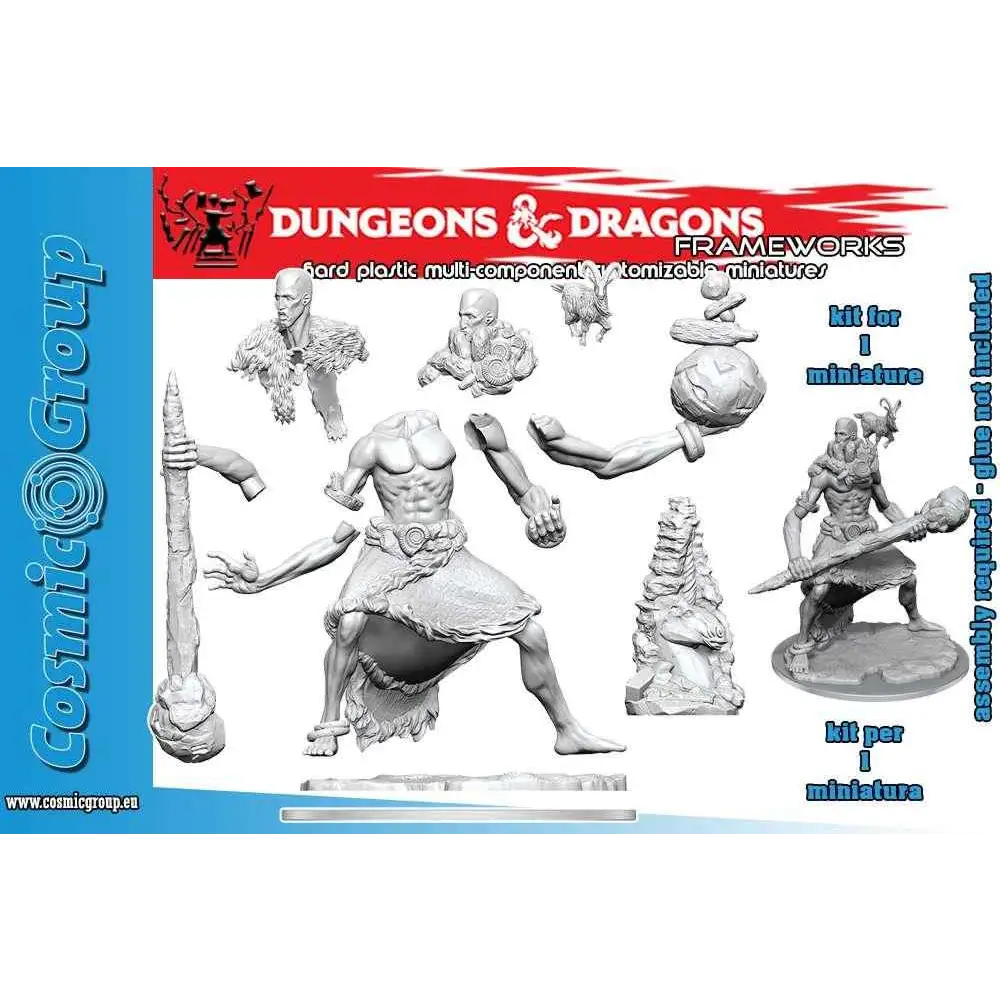 Grå plast D&D Frameworks Stone Giant Miniatyr med muskulös rustad krigare