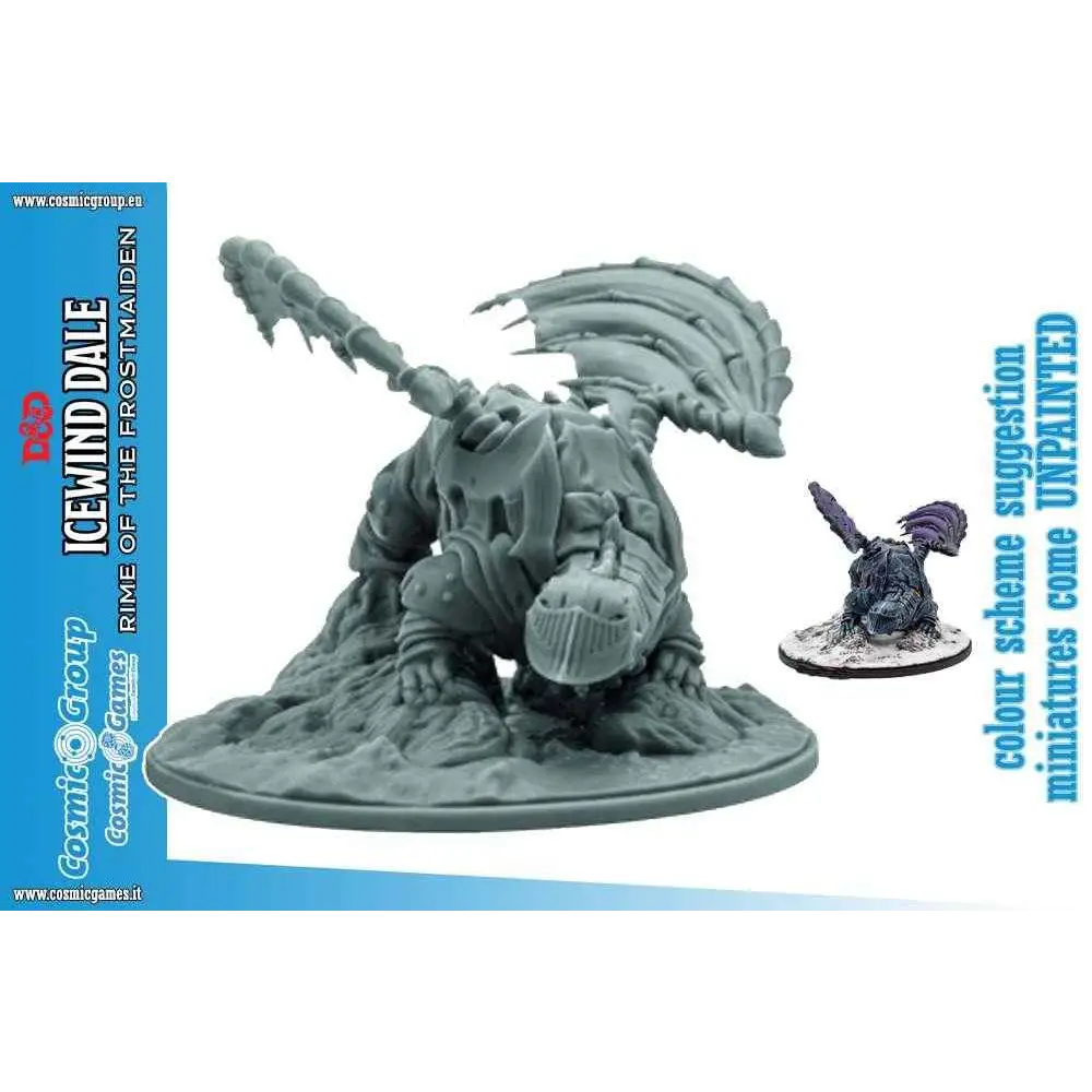 Op målad grå plastminiatyr av Frostmaiden från Icewind Dale med detaljerad rustning och vingar