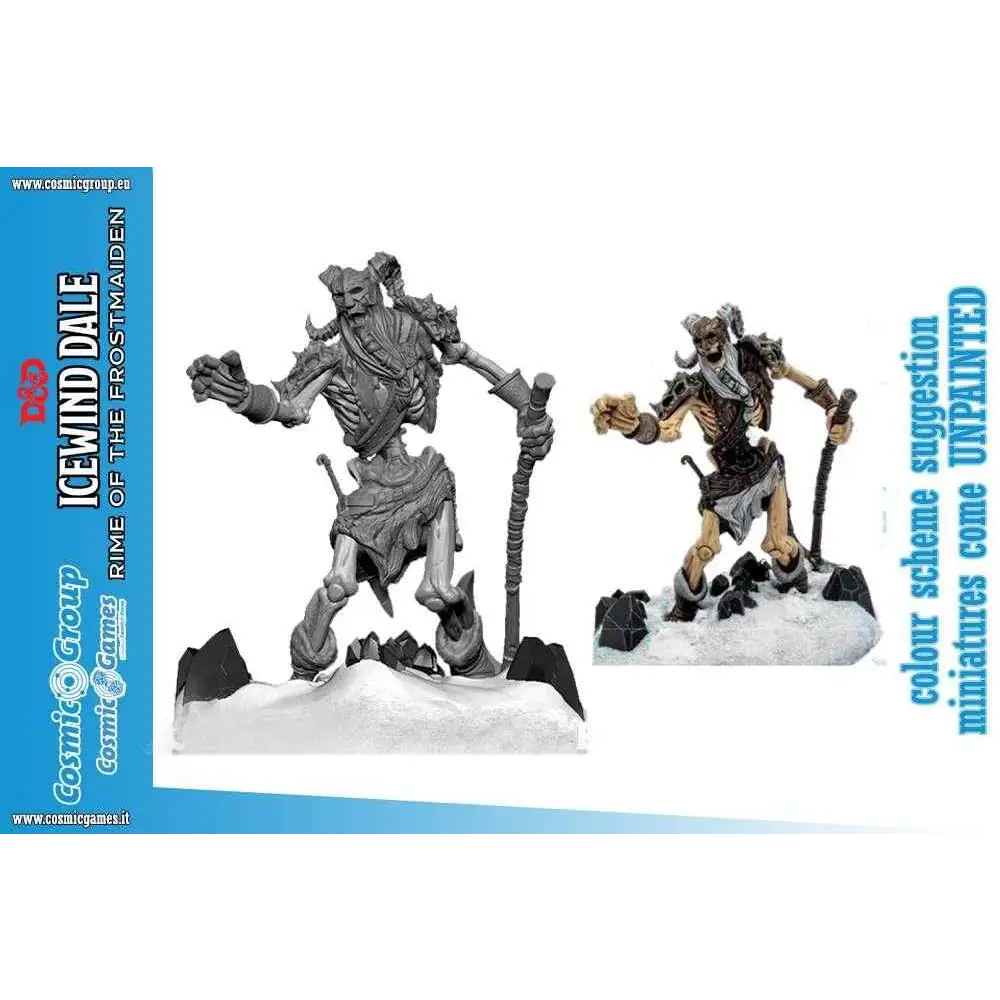 Grå omlackad hartsminiatyr av frostjätteskelett från D&D Icewind Dale Rime of the Frostmaiden