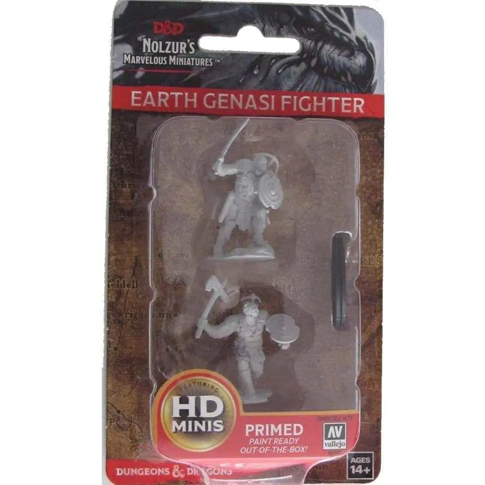 Ommålad jord genasi kampsportfigur i grå plast från D&D Nolzurs underbara miniatyrer