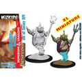 Två omålade och en målad Wizkids Pathfinder RPG-figur på cirkulär bas från D&D Nolzurs Marvelous Miniatures: Marid