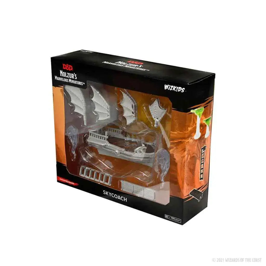 D&D Nolzurs Marvelous Miniatures: Grå plastminiatyr av Skycoach med utsmyckade segel och detaljerad däck
