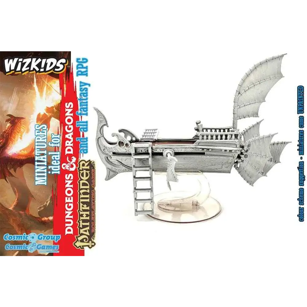Silver metallic fantasy airship miniatyr från D&D Nolzurs Marvelous Miniatures: Skycoach