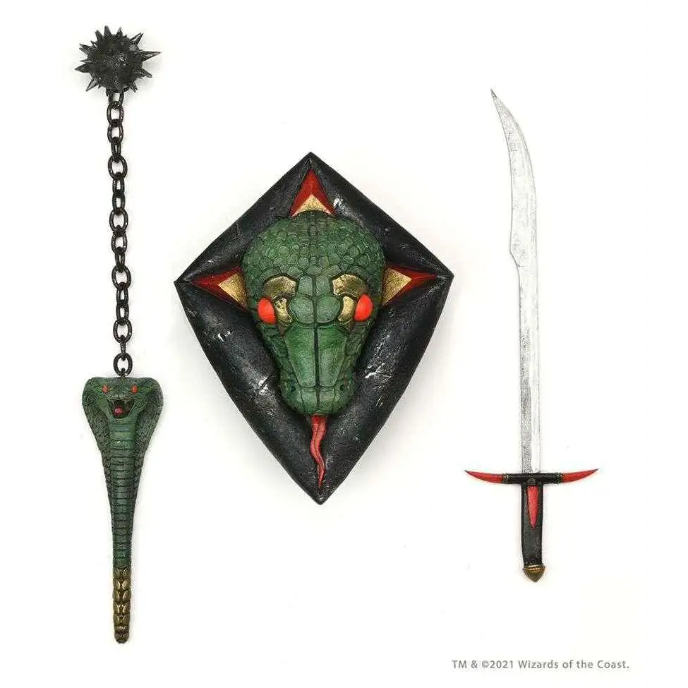 Grön skålformad ormhuvudmace med svart kedja och taggig topp från D&D Ultimate Grimsword Actionfigur