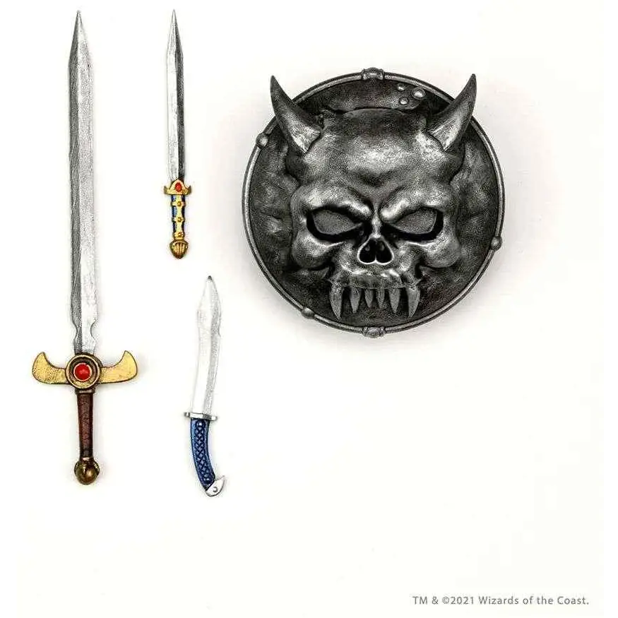 Silver devil skull shield med nitar och texturerad yta för D&D Ultimate Warduke actionfigur