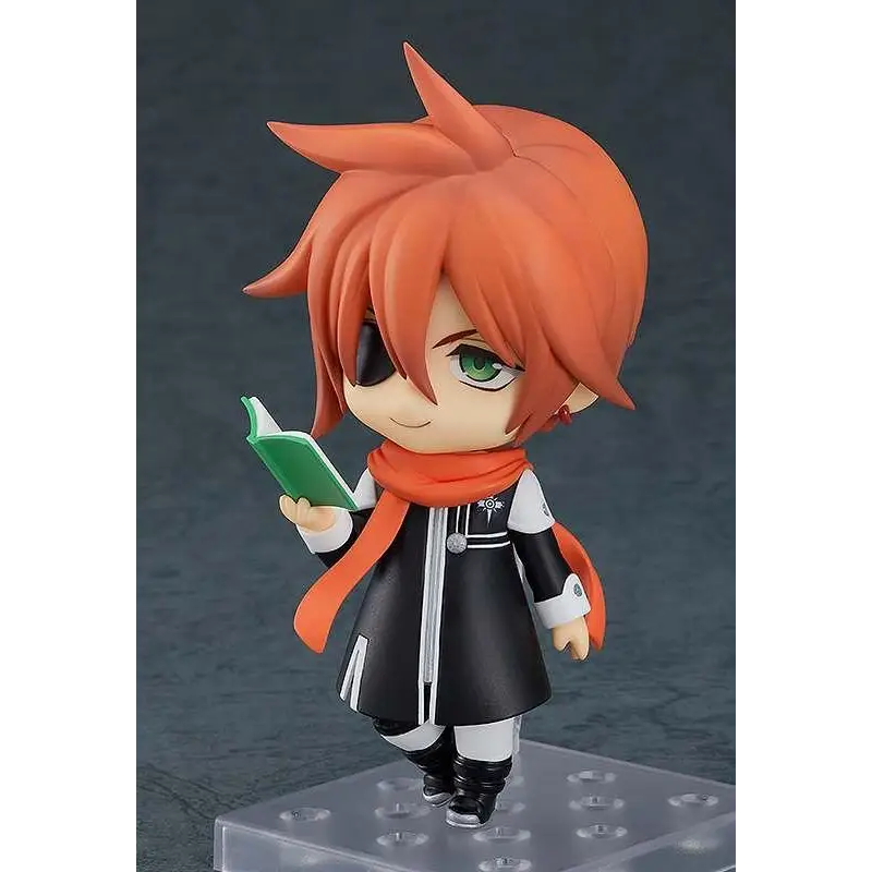D.Gray-man Lavi Nendoroid: orangehårig chibi med gröna ögon i svart-vit kappa och orange scarf, håller grön bok