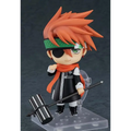 D.Gray-man Lavi Nendoroid-figur med orange hår, grön pannband, svart-vit mantel, orange halsduk och randig hammare på klar plastbas