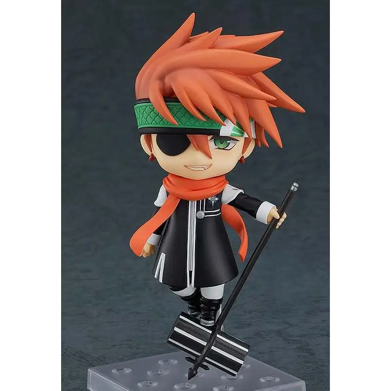 D.Gray-man Lavi Nendoroid med orange spretthår, grön ögonlapp och svartvit outfit på plastbas