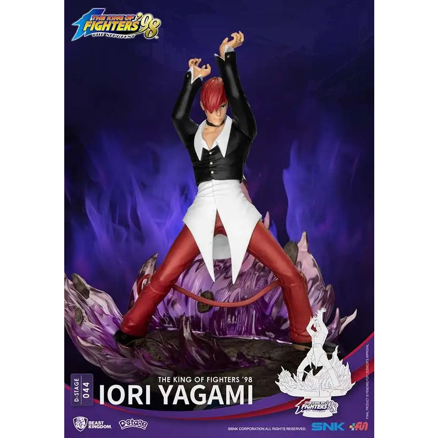 D-Stage King of Fighters 98 Iori Yagami-statyett med rött hår och svartvit outfit