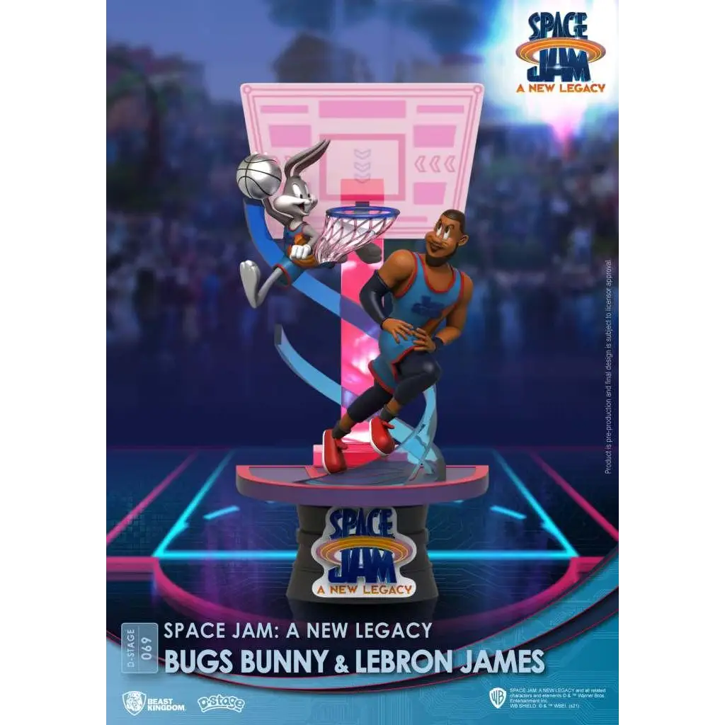 Dynamisk Space Jam 2-statyn med Bugs Bunny och LeBron James i basketaction