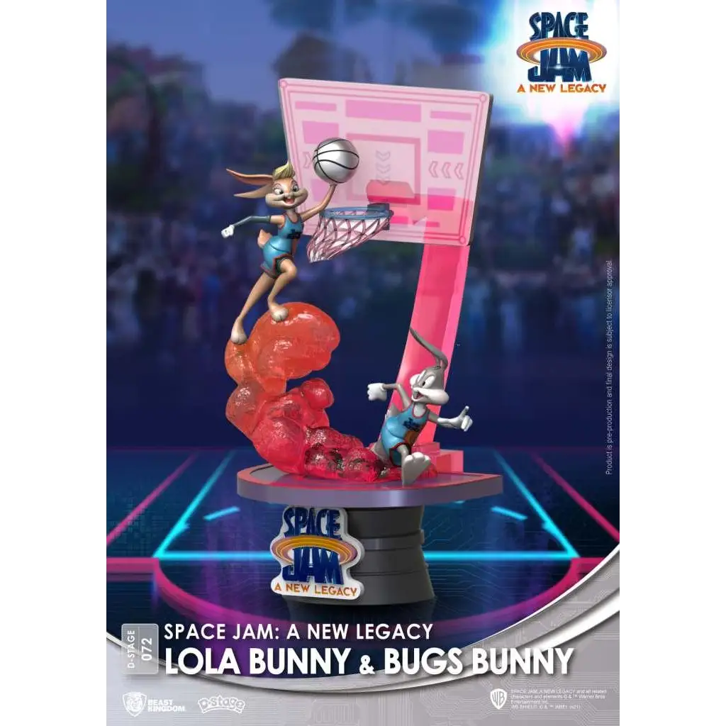Rosa och blå Lola Bunny i dunk med Bugs Bunny på planen, D-stage Space Jam 2-figur