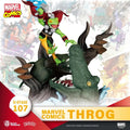 Grön Throg-figur med röd mantel på drake från Beast Kingdom
