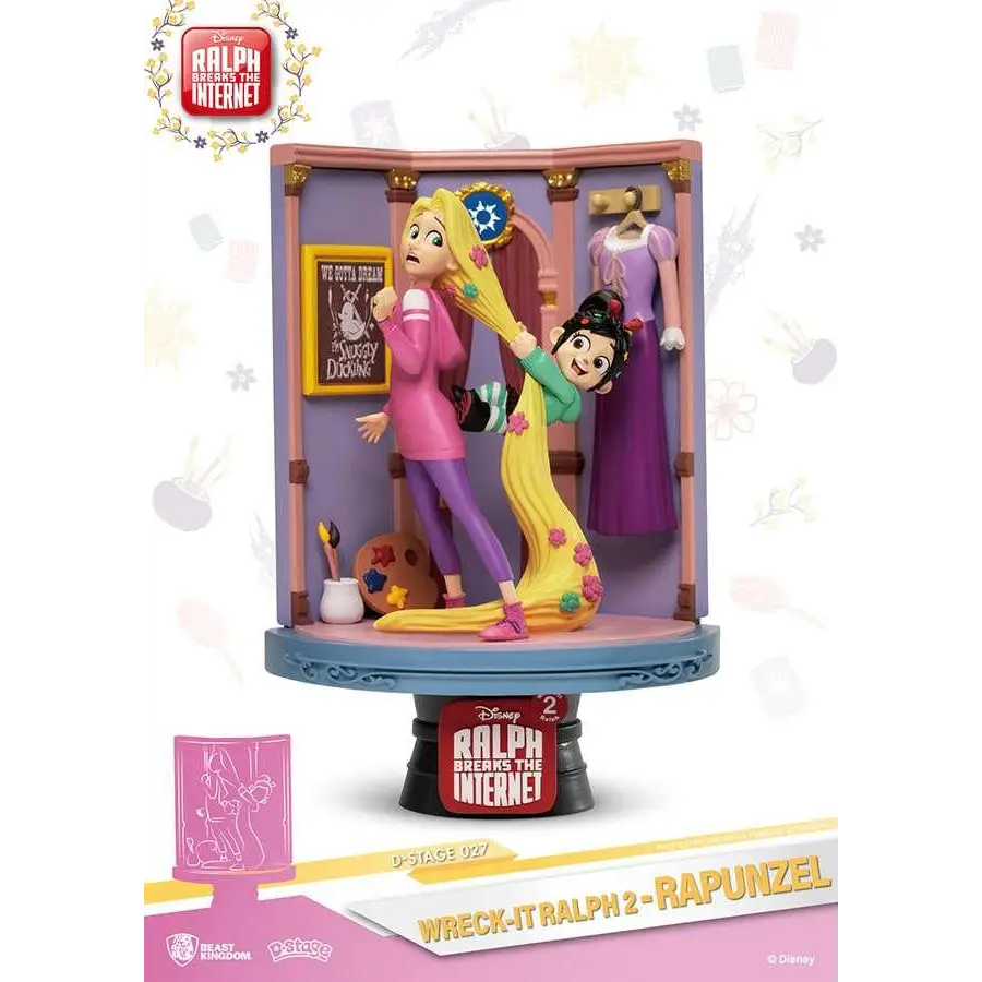 3D diorama av Rapunzel från Wreck-It Ralph 2 i rosa-lila klänning