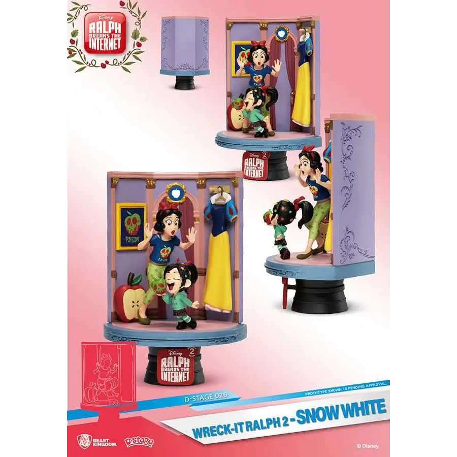 Lila och blå dioram med Snövit och Wreck-It Ralph-figurer