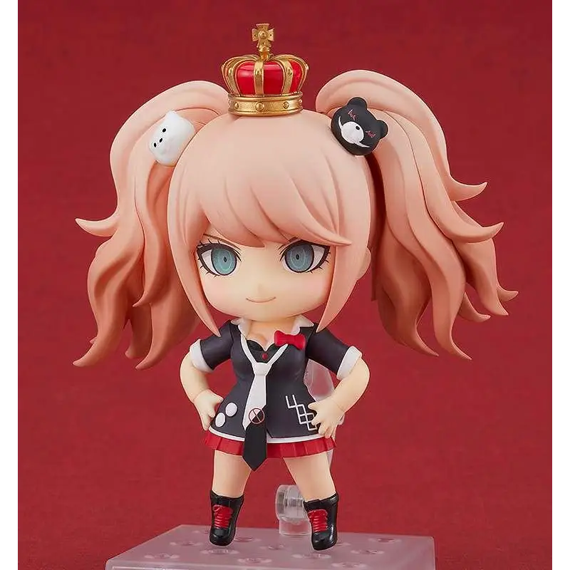 Junko Enoshima Nendoroid: rosa hår, blå ögon, svart-röd uniform med vita prickar och krona