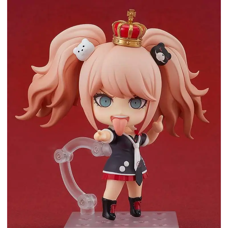 Chibi Junko Enoshima Nendoroid-figur med rosa hår, blå ögon, krona och skolförklädnad