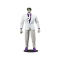 Vit Jokern från Dark Knight Returns i vit texturerad kostym med lila slips och matchande skor på svart bas