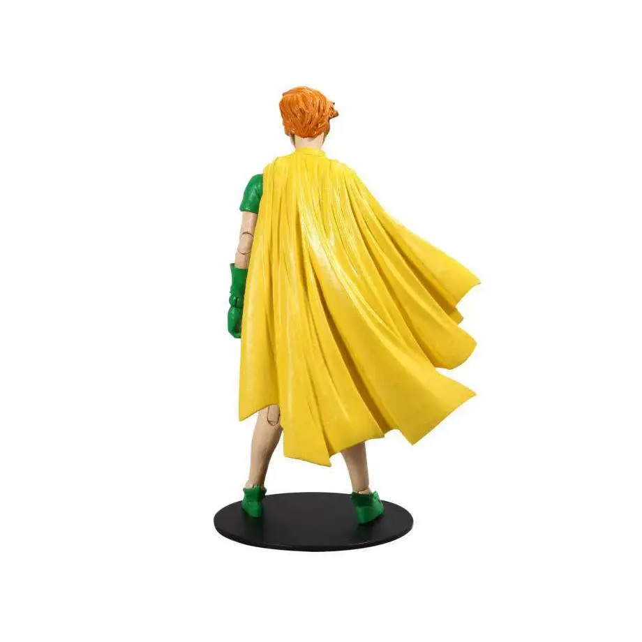 Detaljerad Dark Knight Returns Robin-byggsats med orange hår, gul cape, gröna handskar och stövlar