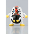 Japansk Daruma-docka: Vit, svart, orange figur med blå ögon och fotbollsformad näsa