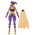Lila och gul Batgirl-actionfigur med avtagbar beige cape från DC Designer Series Bombshells