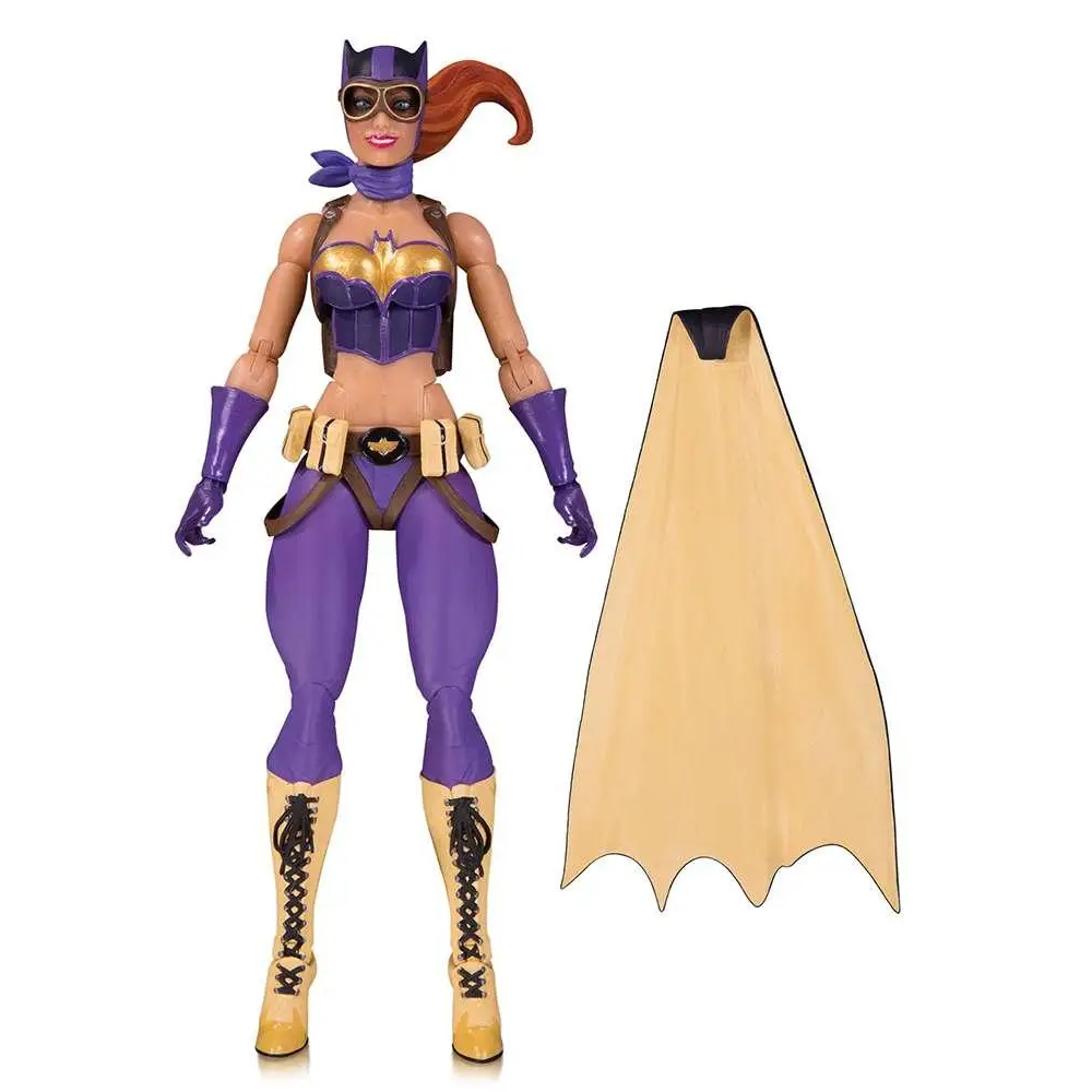 Lila och gul Batgirl-actionfigur med avtagbar beige cape från DC Designer Series Bombshells