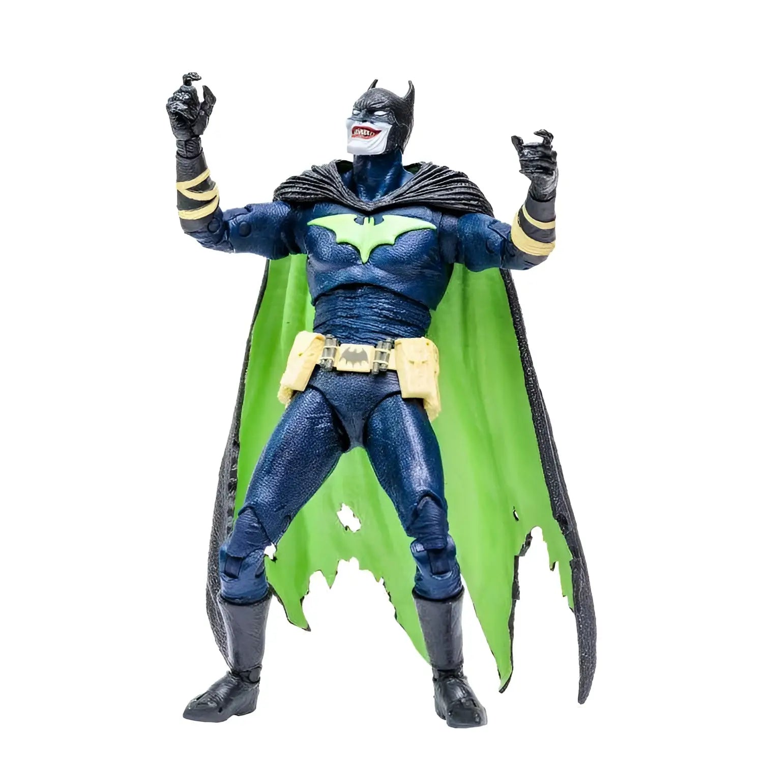 Blå och grön Batman-actionfigur från DC Multiverse Earth-22, infekterad med trasig mantel