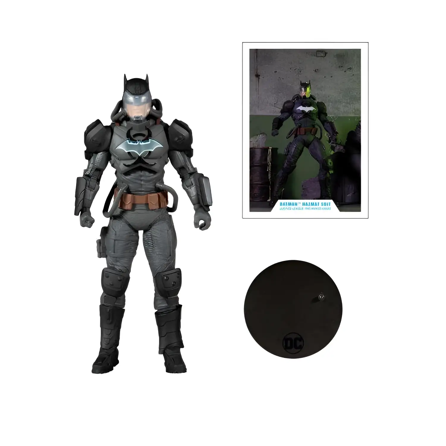 DC Multiverse Batman i hazmat-dräkt, grå rustning med svarta accenter