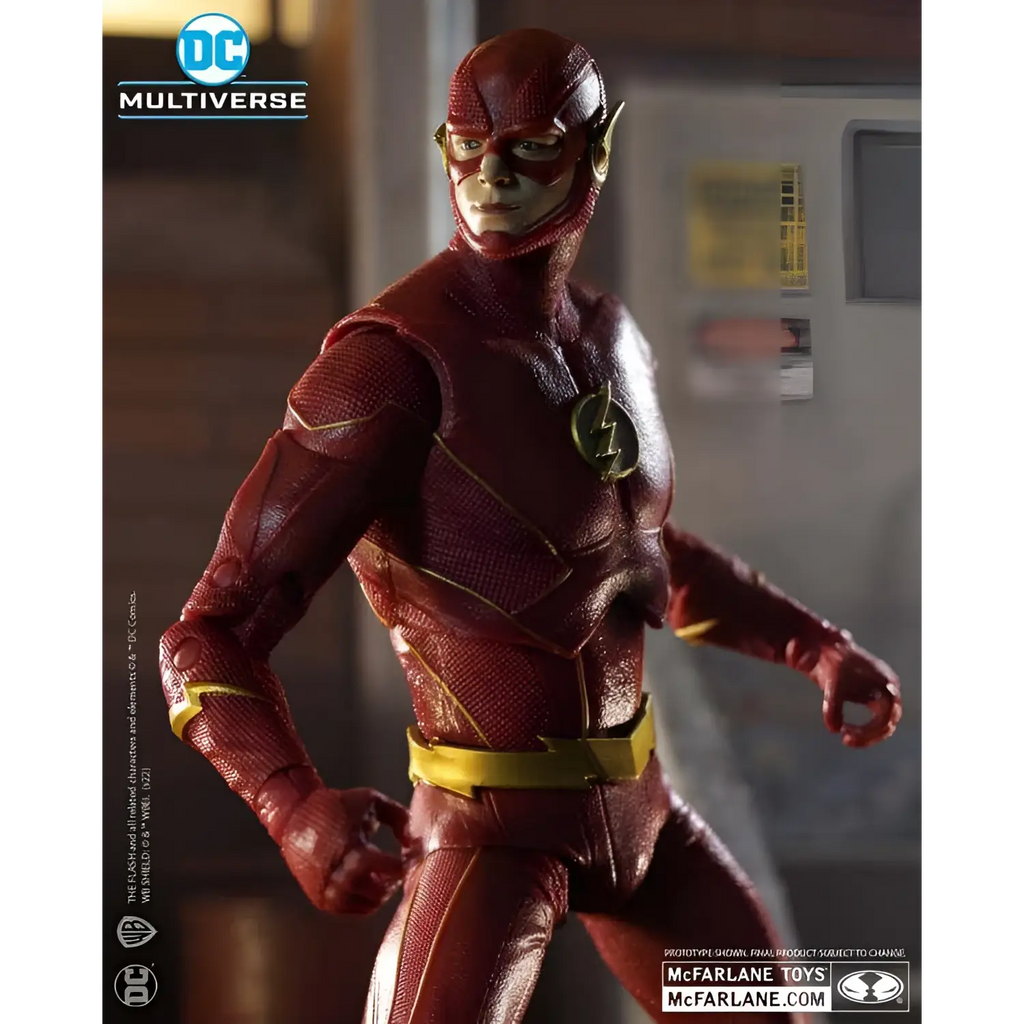 Röd och gul DC Flash TV säsong 7 actionfigur med blixtemblem