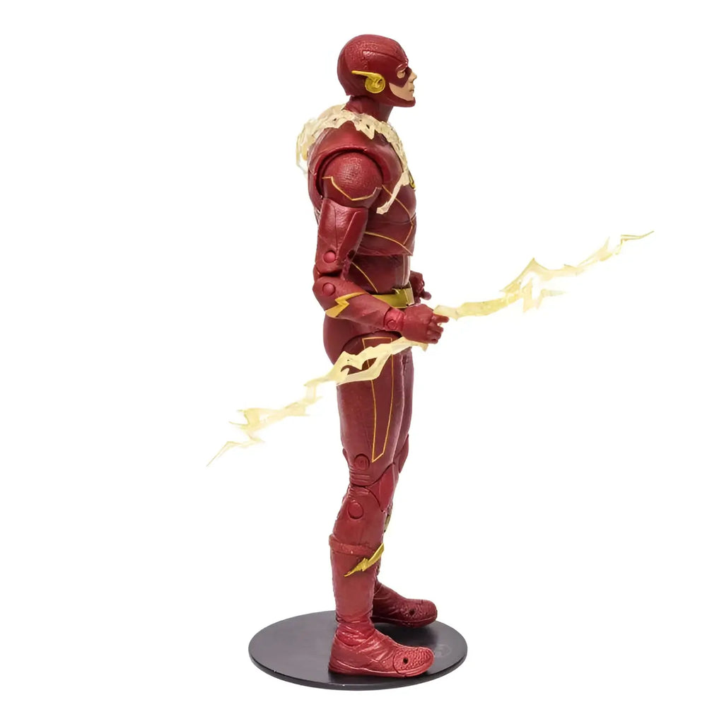 Röd och gul DC Flash TV säsong 7 actionfigur med blixtmönster på svart bas