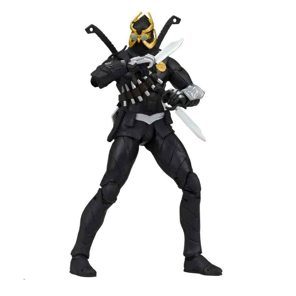 DC Multiverse Talon-figur: Svart och guldrustad actionfigur med stiliserad hjälm och två svärd